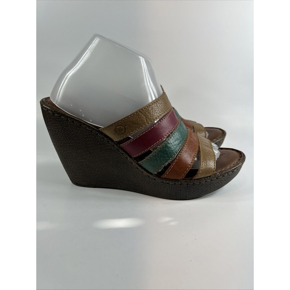 Born Women’s Sandals Size 10 Kumi Leather Strap Wedge Multi Color Brown